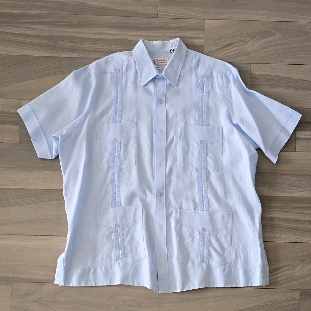 Ramon Puig Light Blue Men's 100% Linen Guayabera Shirt - Extra Large